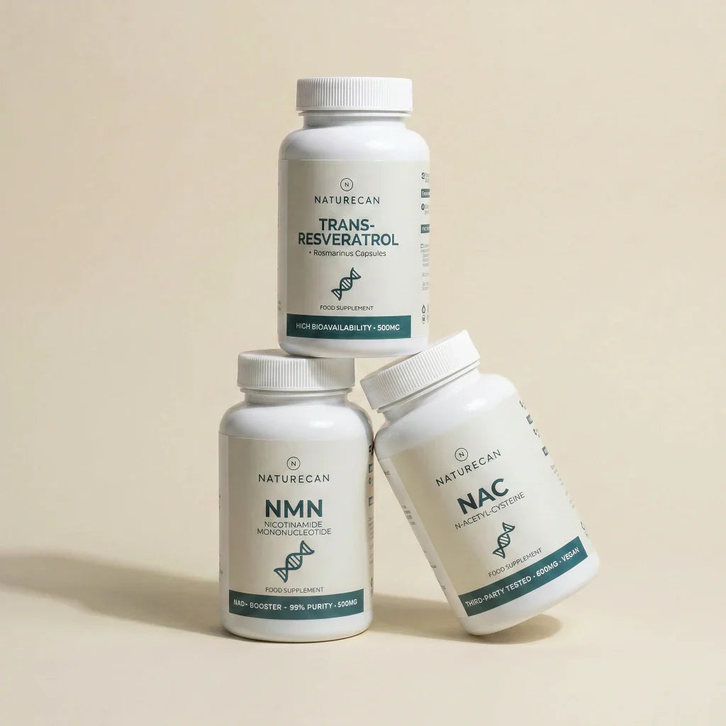 Andöldrunar fæðubótarefni – Pakki NMN, NAC, resveratrol.