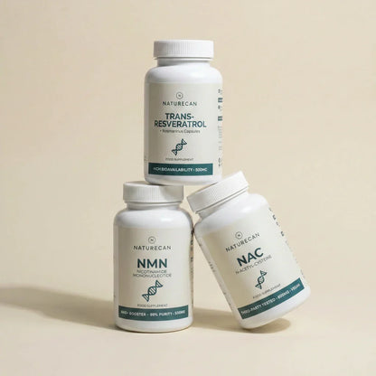 Andöldrunar fæðubótarefni – Pakki NMN, NAC, resveratrol.